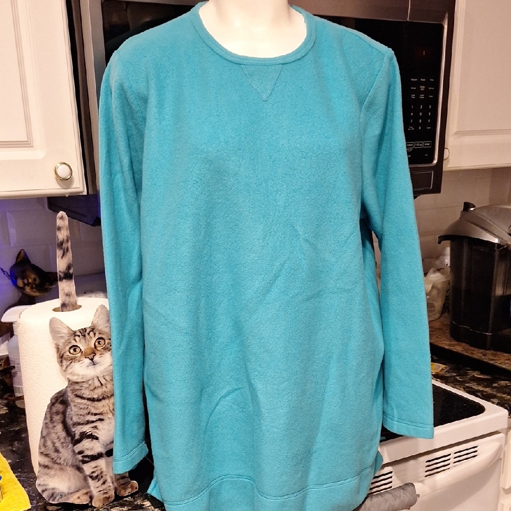 f Flanel Like Sweatshirt. Turquoise 1X